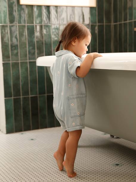 Girl's denim playsuit bleached denim 