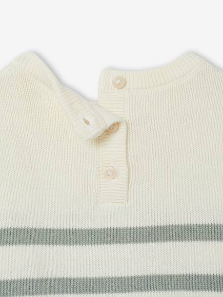 Striped knitted baby jumper caramel+navy blue+sage green 