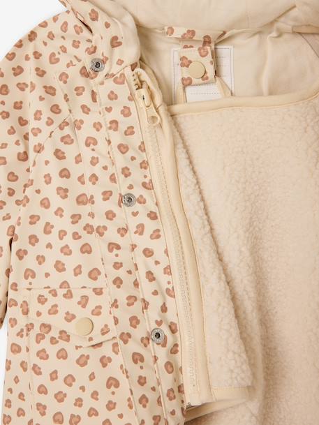 Rain coat 3-in-1 for baby girls with leopard print ecru 