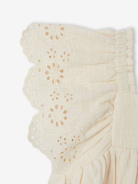 Cotton Gauze Dress for Babies ecru+red 