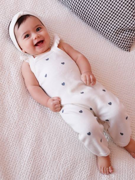 Newborn set with girl's dungaree and band for head accessories for hair ecru 