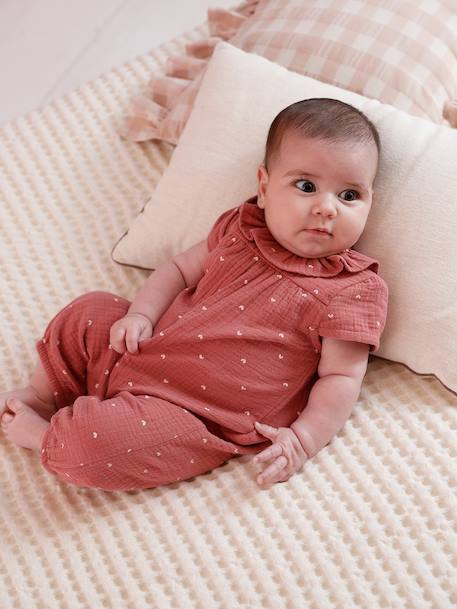 Baby girl's short-sleeved jumpsuit blush 