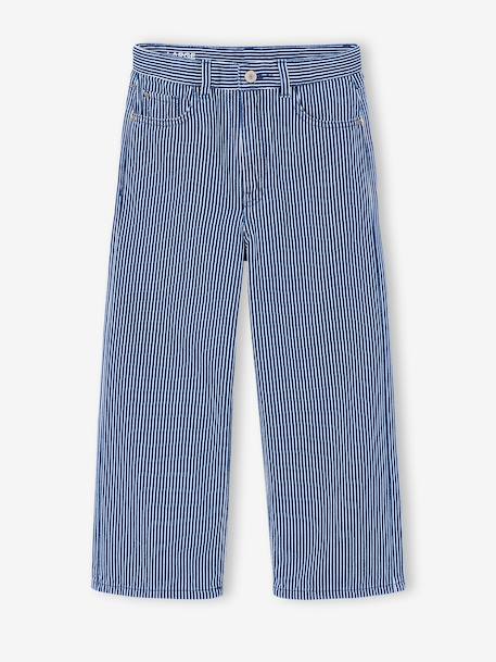 Girl's wide-leg striped trousers striped blue 