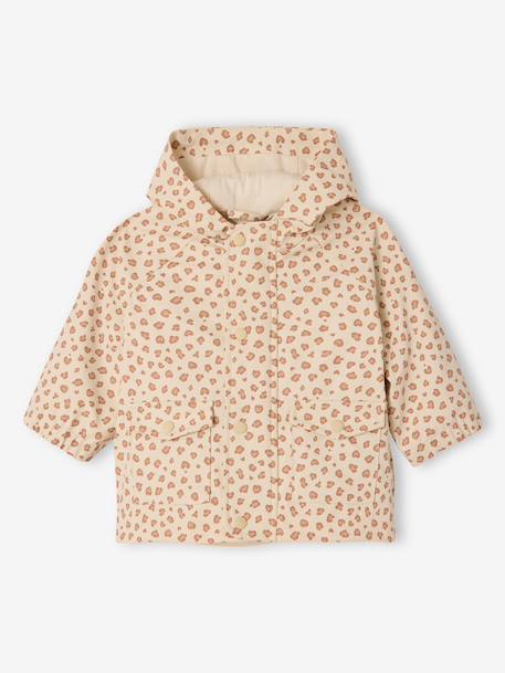 Rain coat 3-in-1 for baby girls with leopard print ecru 