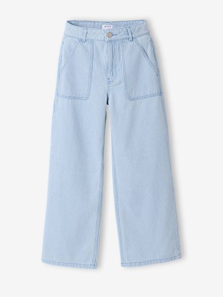 Girl's wide-leg striped trousers striped blue 