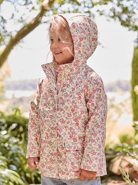 Printed hooded raincoat for girls multicoloured+navy blue+vanilla 