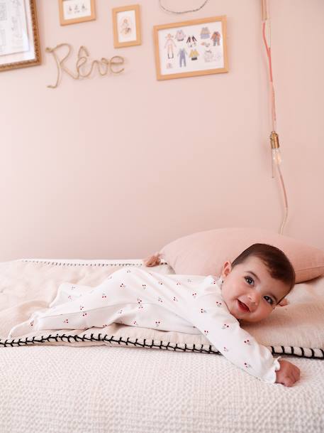 Sleepsuit for newborn girls with a cherry print ecru 