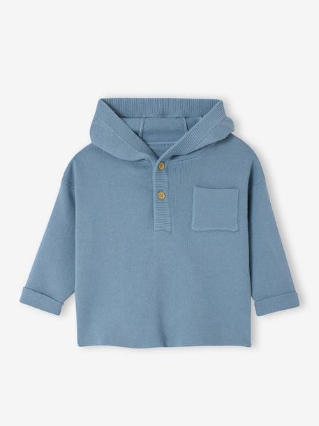 Striped Jumper with Hood, for Babies denim blue+ecru+tomato red 