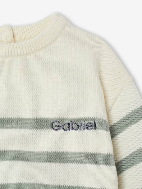 Striped knitted baby jumper caramel+navy blue+sage green 