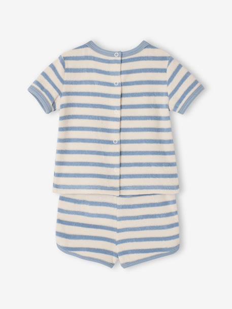 Terry Cloth Shorts + T-Shirt Ensemble for Babies striped blue+taupe 