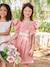 Occasion Wear Dress with Golden Sash for Girls blush+white 
