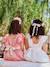 Occasion Wear Dress with Golden Sash for Girls blush+white 