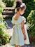 Cotton Gauze Occasion Wear Dress with Broderie Anglaise Sleeves, for Girls pale pink+sage green 