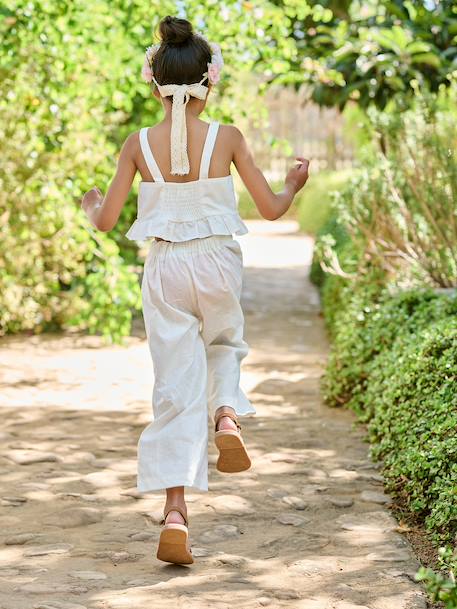 Set of trousers and top with braces white 