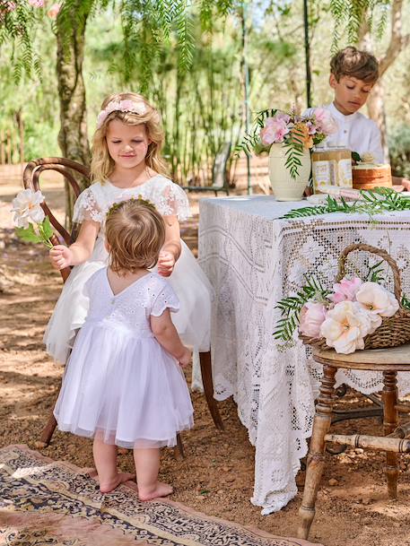 Embroidered Tulle Dress for Baby Girls white 