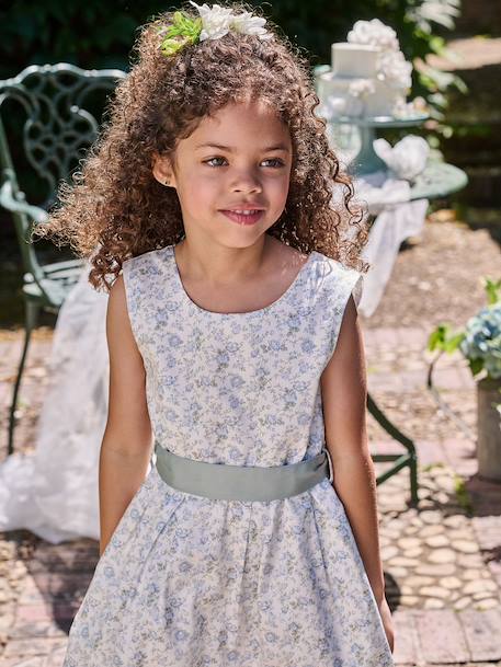 Occasion Wear Dress with Floral Print, for Girls light blue+pale pink+printed pink+printed white+white 