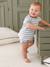 Terry Cloth Shorts + T-Shirt Ensemble for Babies striped blue+taupe 