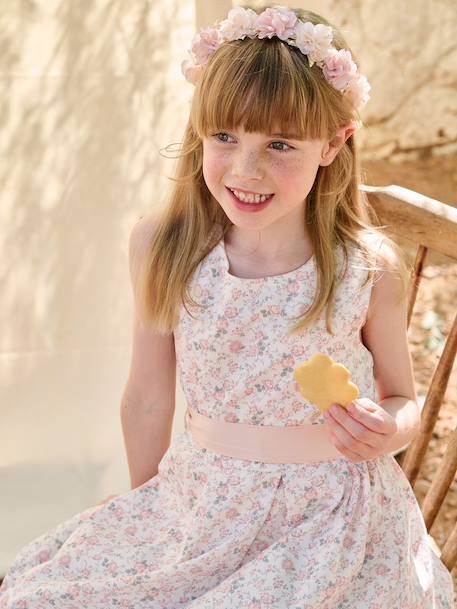 Occasion Wear Dress with Floral Print, for Girls light blue+pale pink+printed pink+printed white+white 