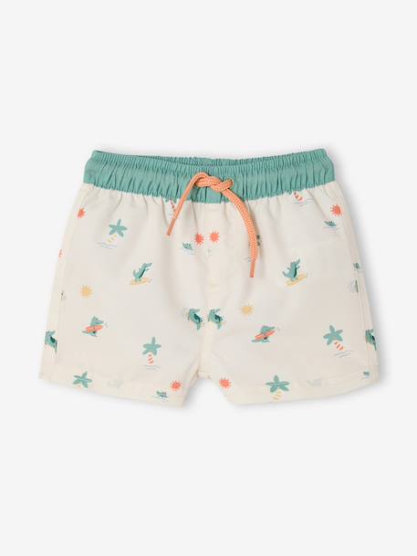 Baby swim shorts with crocodile print ecru 