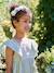Cotton Gauze Occasion Wear Dress with Broderie Anglaise Sleeves, for Girls pale pink+sage green 