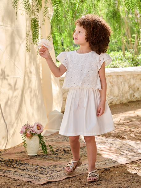 Girl's two-fabric skater dress white 