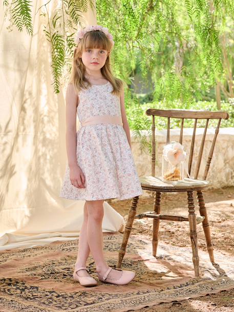 Occasion Wear Dress with Floral Print, for Girls light blue+pale pink+printed pink+printed white+white 