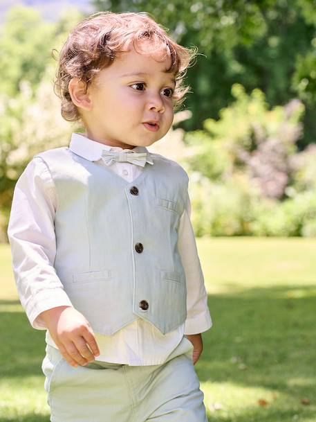 Set: shirt, cardigan and bow tie for babies sage green 