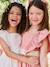 Occasion Wear Dress with Golden Sash for Girls blush+white 