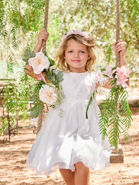 Girl's lace and tulle dress white 