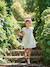 Cotton Gauze Occasion Wear Dress with Broderie Anglaise Sleeves, for Girls pale pink+sage green 