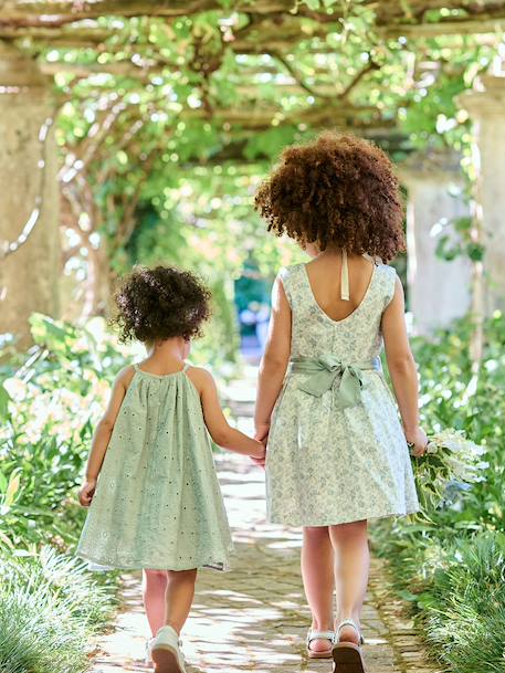 Broderie Anglaise Dress with Matching Accessory sage green 