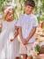 Linen Shirt with Mandarin Collar for Boys sage green+white 