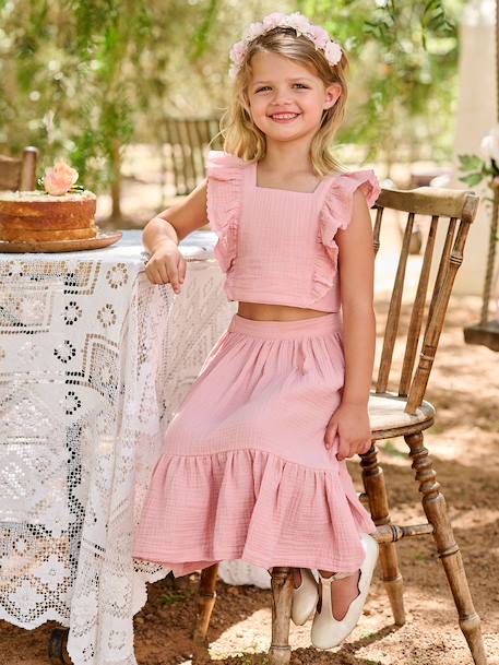 Occasion Wear Blouse & Frilled Skirt Combo blush+sage green 