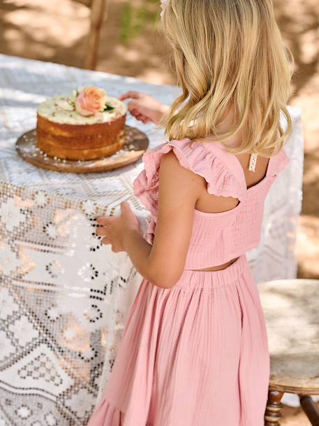 Occasion Wear Blouse & Frilled Skirt Combo blush+sage green 