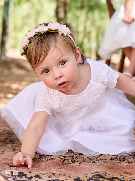 Embroidered Tulle Dress for Baby Girls white 