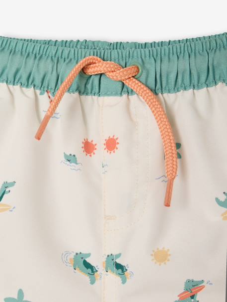 Baby swim shorts with crocodile print ecru 