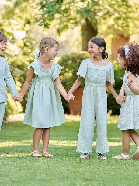 Embroidered Cotton Gauze Jumpsuit blush+sage green 