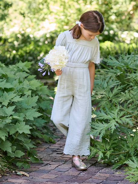 Embroidered Cotton Gauze Jumpsuit blush+sage green 