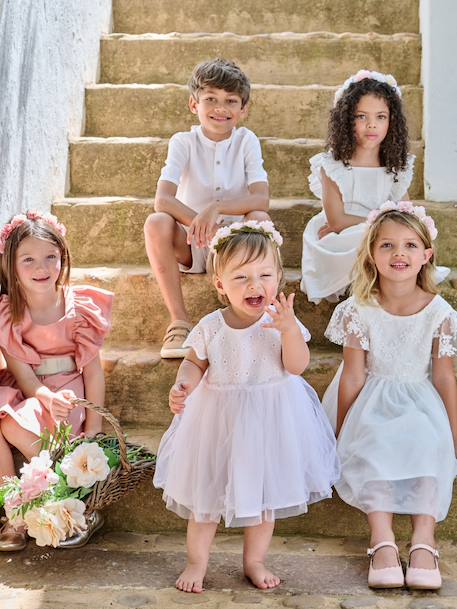 Embroidered Tulle Dress for Baby Girls white 