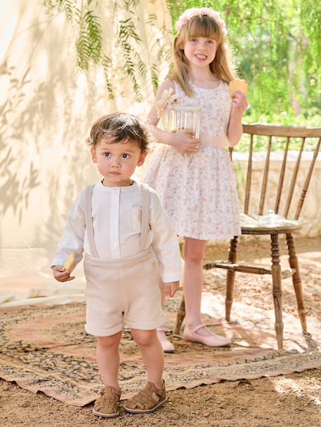 Occasion Wear Outfit: Shirt & Shorts for Babies beige+sage green 