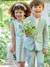 Ceremony suit with Mao collar shirt, jacket and trousers for boys aqua green+beige+sky blue 