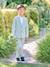 Ceremony suit with Mao collar shirt, jacket and trousers for boys aqua green+beige+sky blue 