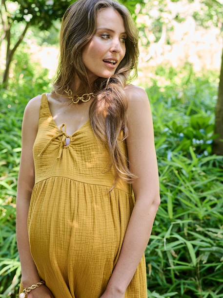 Nursing clothes long dress ochre 