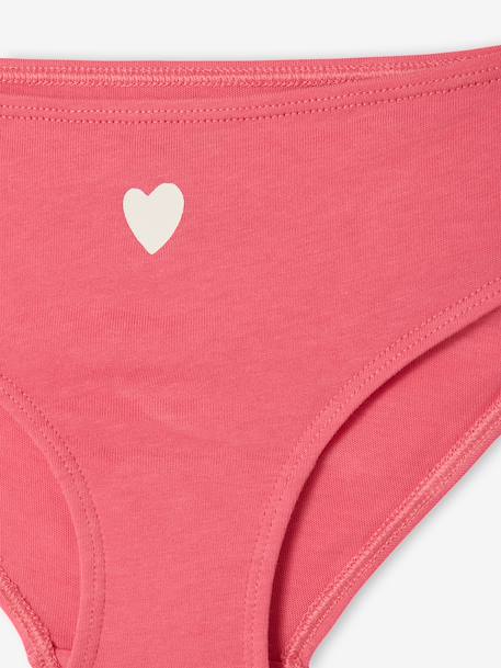 Pack of 7 girls' heart print organic cotton briefs fuchsia 