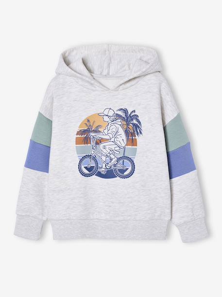 Hooded printed sweatshirt marl grey+marl white+slate blue 