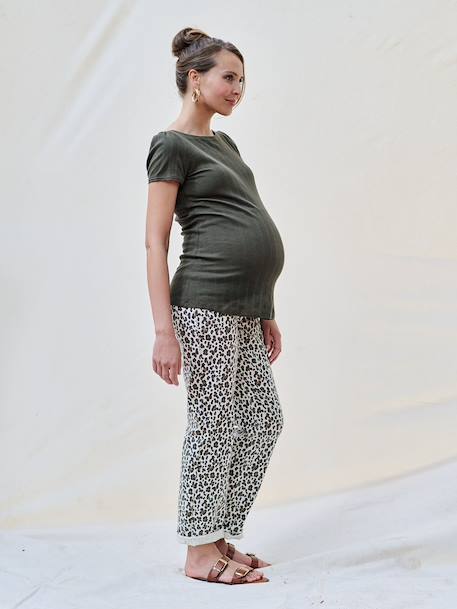 T-Shirt for Maternity, Low Neckline at the Back, in Wide Knit, by ENVIE DE FRAISE khaki+terracotta 
