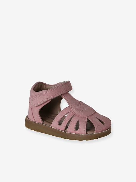 Closed Leather Sandals with Hook-&-Loop Strap for Babies rose 