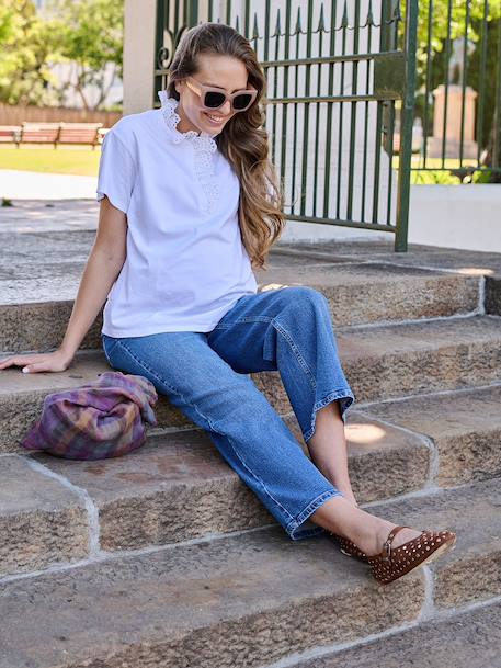 Embroidered nursing clothes t-shirt white 