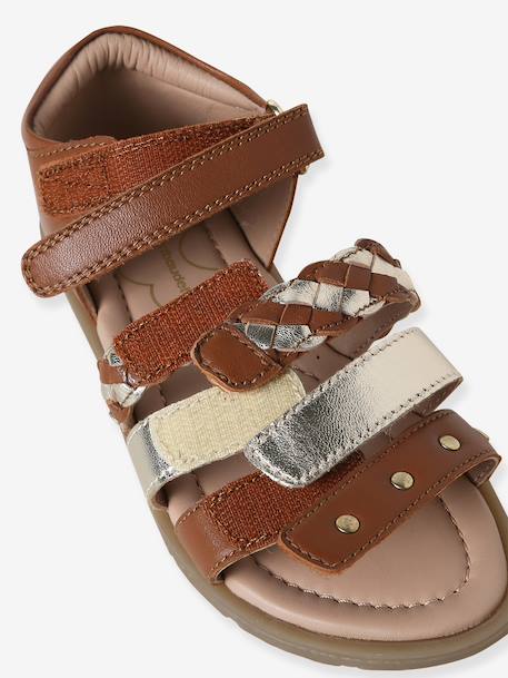 Leather Sandals with Closed Heel for Children, Designed for Autonomy set brown+set pink 
