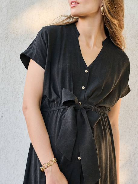 Long Shirt Dress for Maternity & Nursing, ENVIE DE FRAISE beige+black 